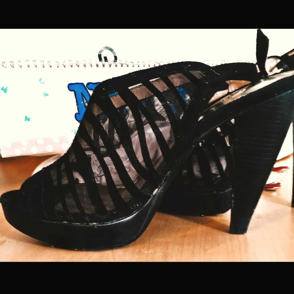 MKors zebra striped netted sling backs